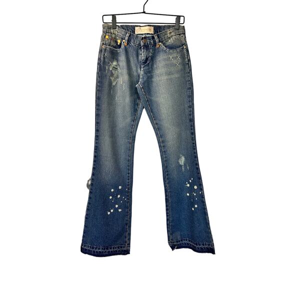 Joe’s Stewart Thick Stitch Flare Raw Hem Jeans vtg Rare! Series Read Blue sz 27 - Picture 1 of 10